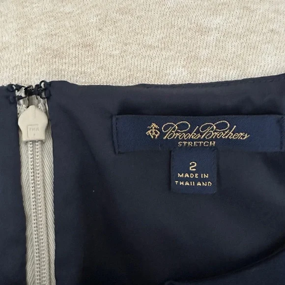 Brook Brothers Women’s Stretch Sleeveless Navy Blue & Cream Cotton Dress Size 2 - Picture 3 of 11